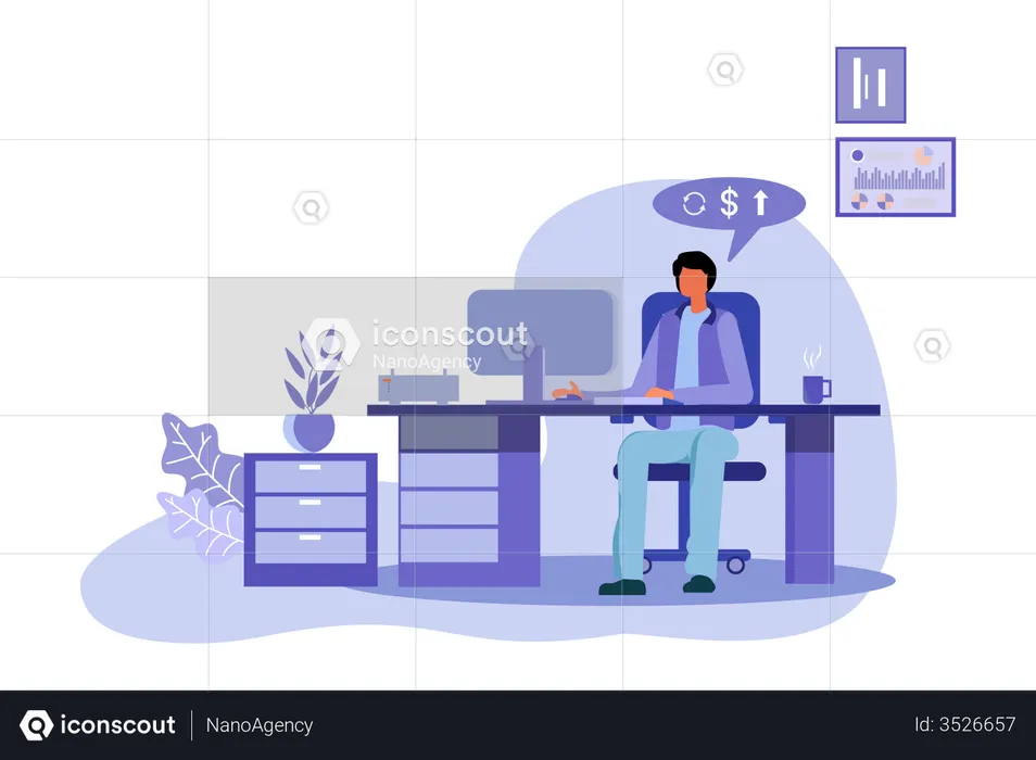 Man Doing Business Accounting  Illustration