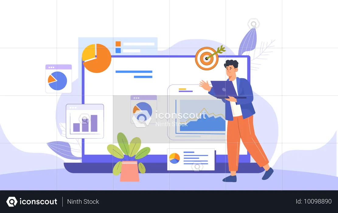 Man doing business analytics  Illustration