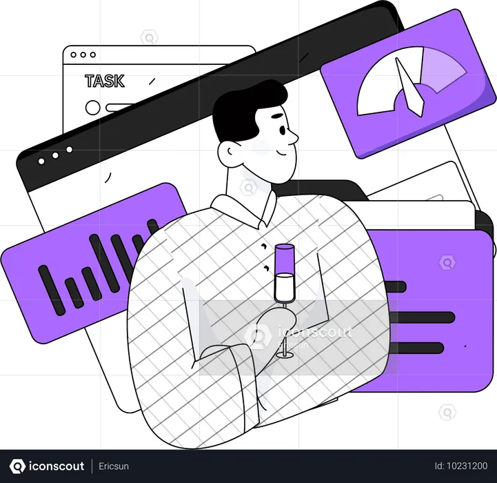 Man doing business analytics  Illustration