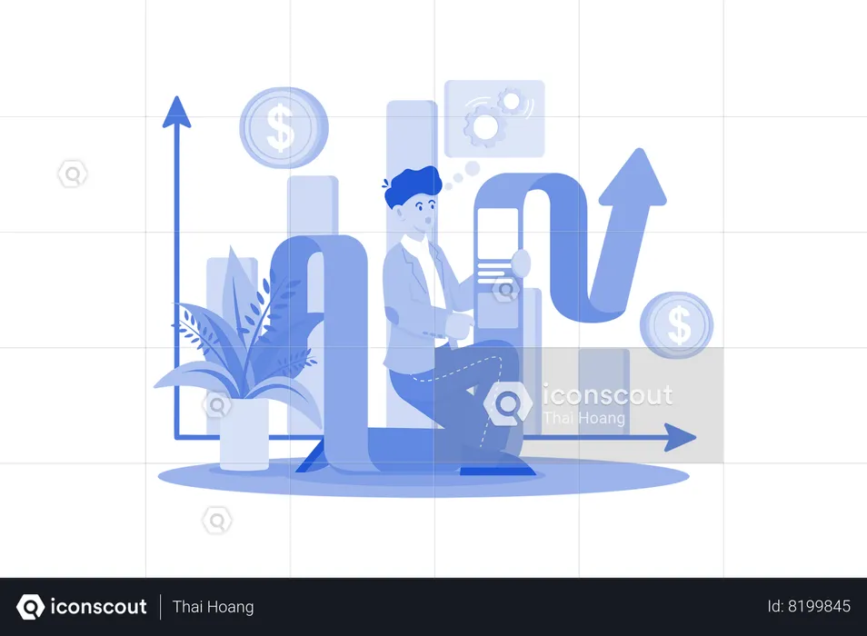 Man Doing Business Growth Analysis  Illustration
