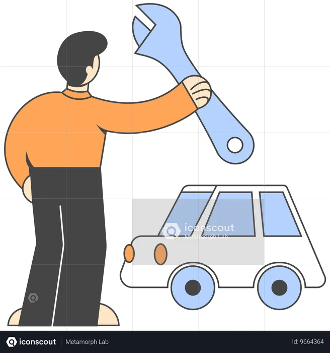 Man doing car maintenance  Illustration