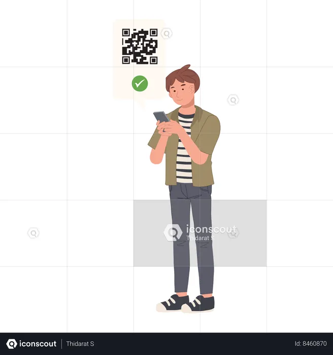 Man doing cashless payments with mobile using QR code  Illustration