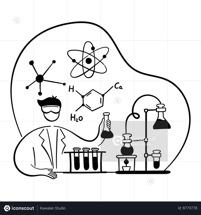 Man doing chemical experiment in chemistry class  Illustration