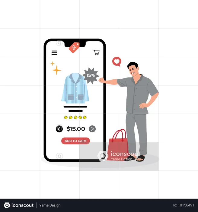 Man doing clothes shopping on mobile app  Illustration