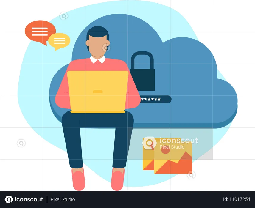 Man doing cloud data encryption  Illustration