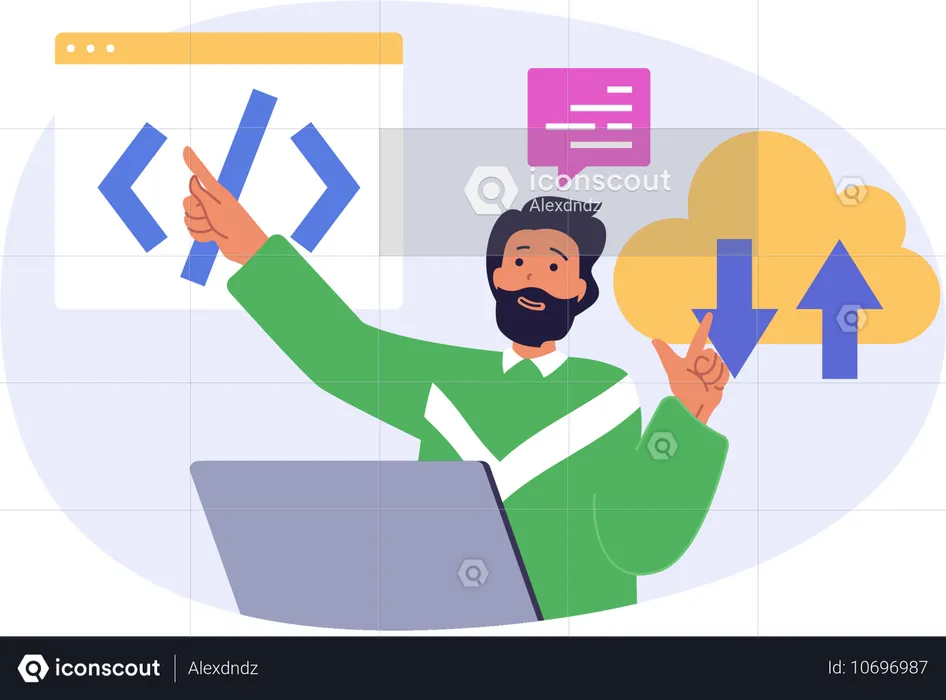 Man doing cloud data transfer  Illustration