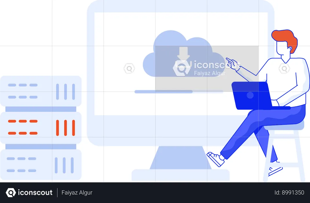 Man doing cloud server Backup  Illustration