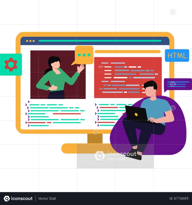 Man doing coding work  Illustration