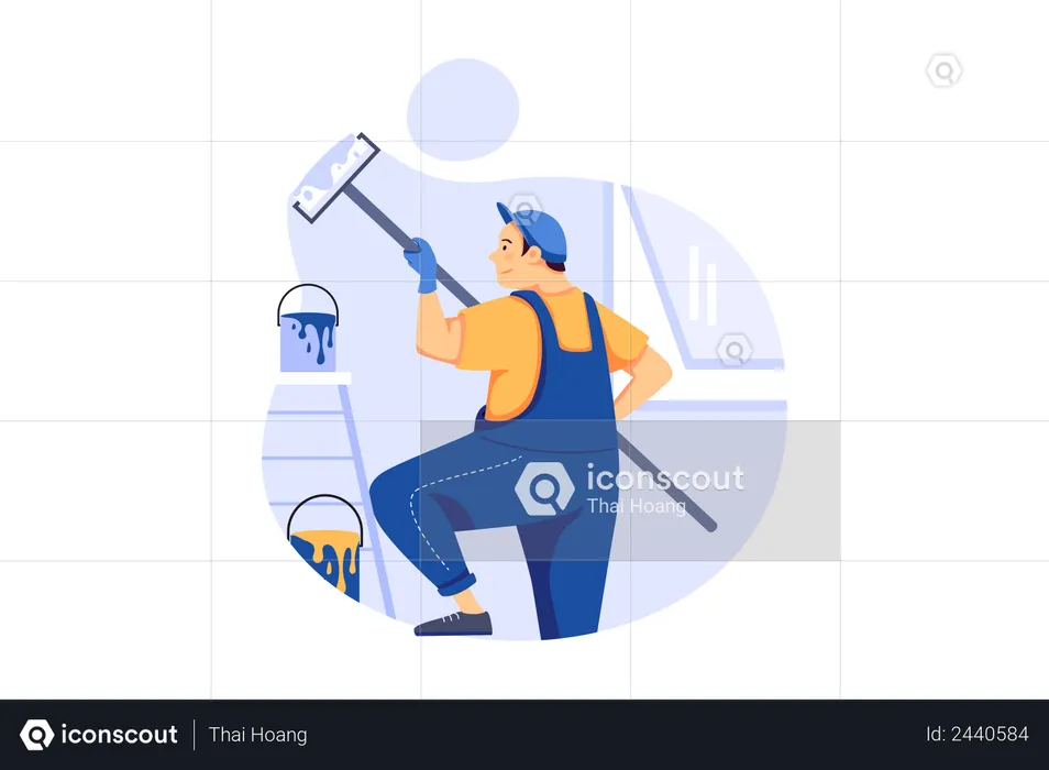 Man doing color on wall  Illustration