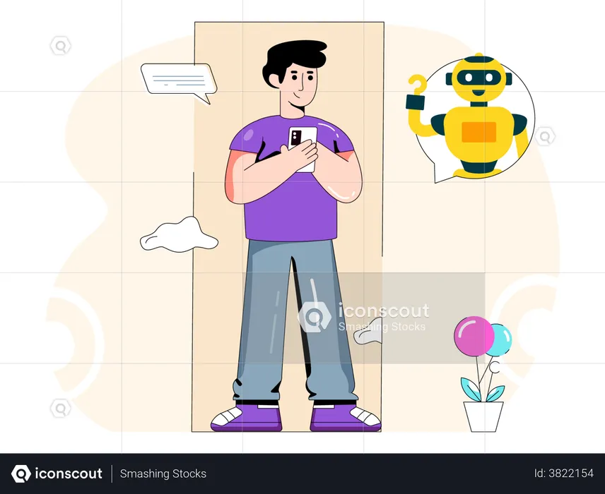 Man doing conversation with robot  Illustration