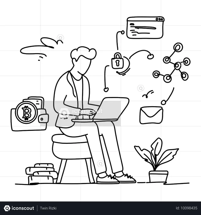 Man doing cryptocurrency trading  Illustration