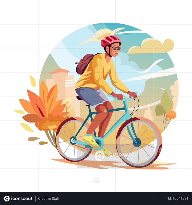 Man doing cycling fun in a park  Illustration