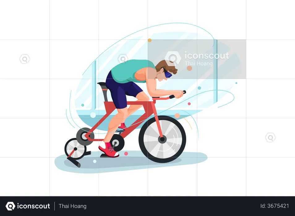 Man doing cycling on bicycle simulator  Illustration