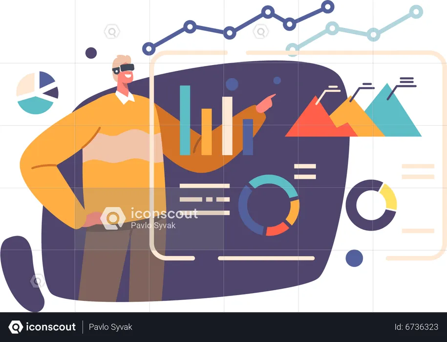 Man doing data analysis using VR glasses  Illustration