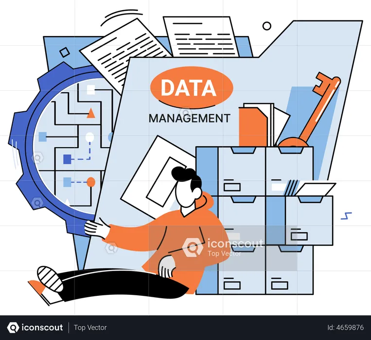 Man doing data management  Illustration