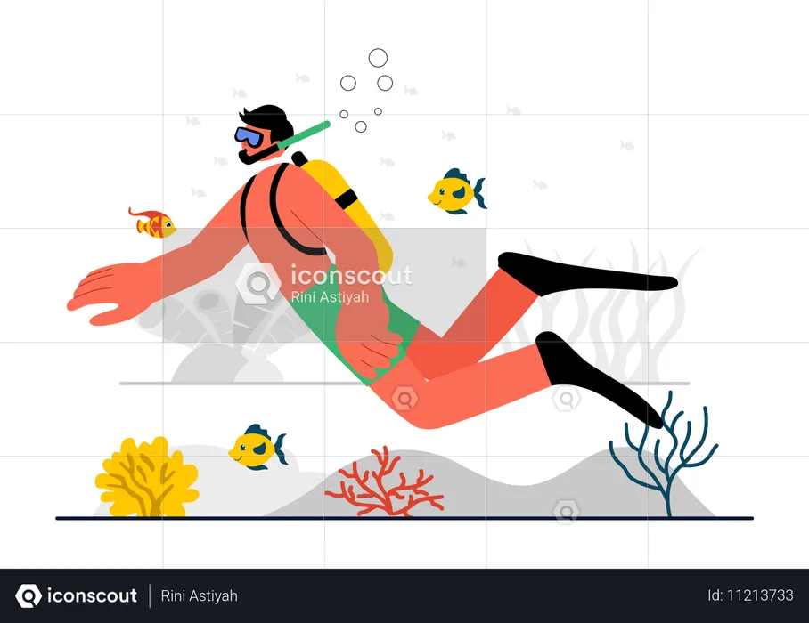 Man doing Deep Water Exploration  Illustration