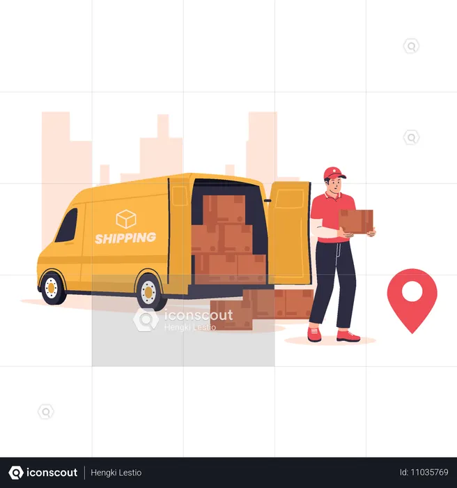 Man doing Delivery at Drop Off Point  Illustration