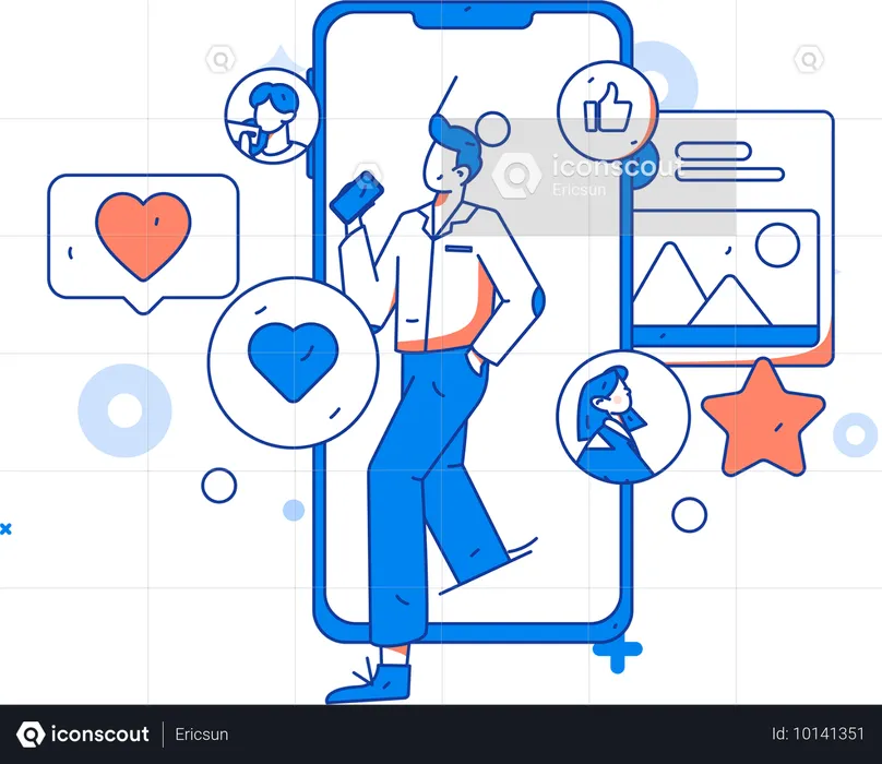 Man doing Digital Communication  Illustration