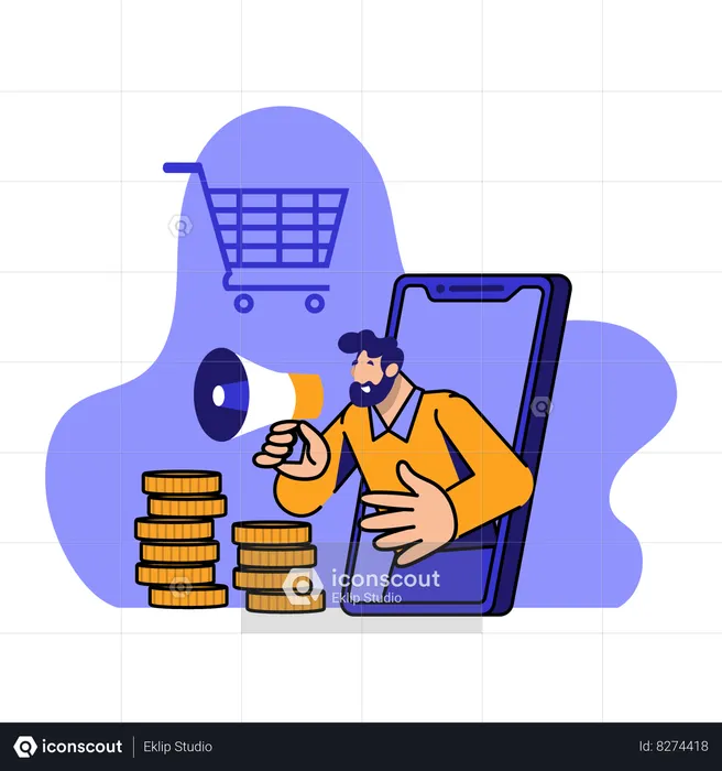 Man doing  Digital Marketing Activity  Illustration