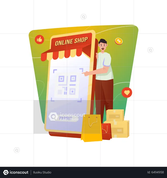 Man doing Digital payment using qr code  Illustration