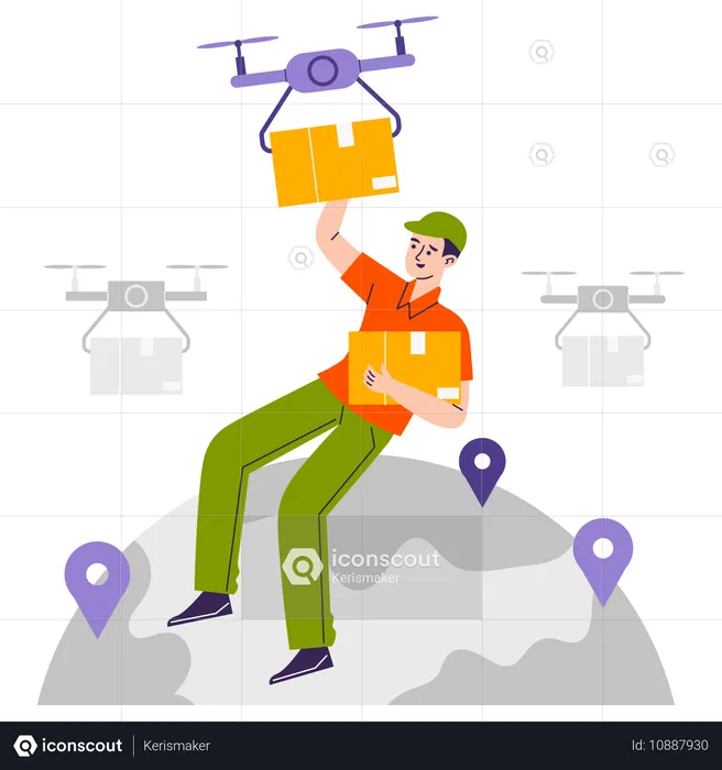 Man doing drone delivery  Illustration