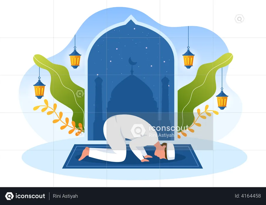 Man doing Eid prayer  Illustration