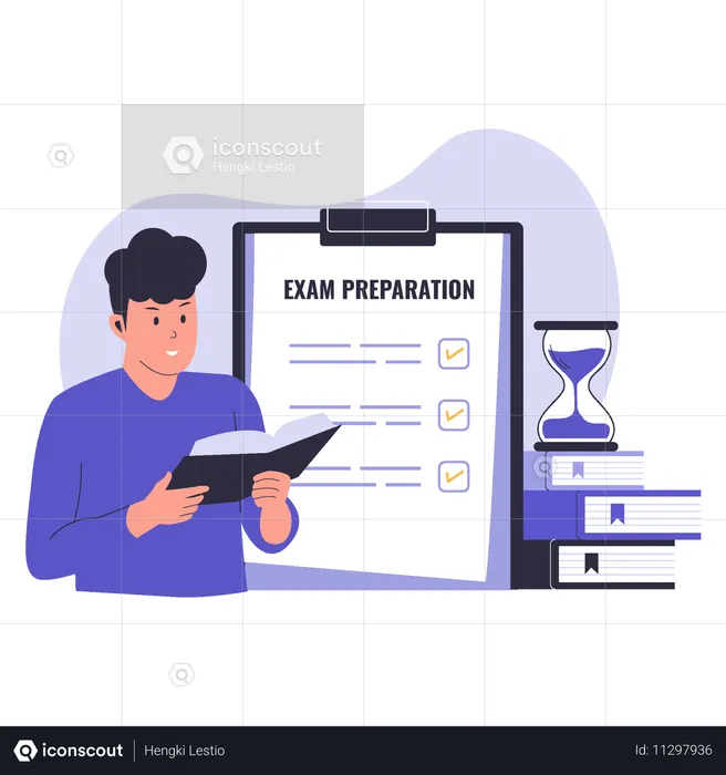 Man Doing exam preparation  Illustration