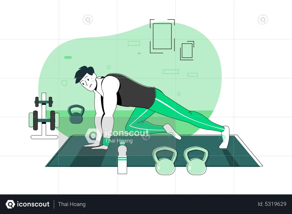 Man Doing Exercise At Home  Illustration