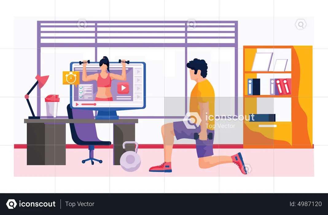 Man Doing Exercise At Office  Illustration