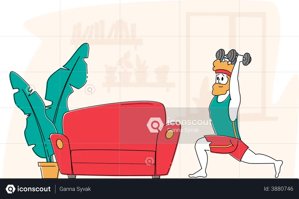 Man doing exercise using dumbbells  Illustration