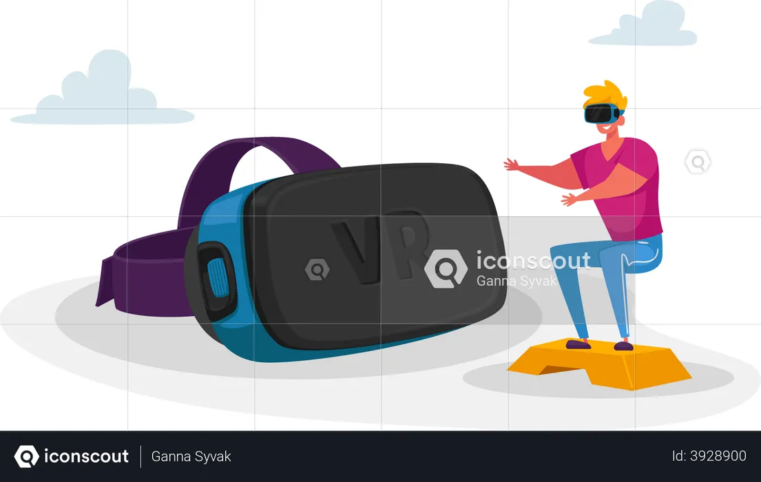 Best Man Doing Exercise Using VR Box Illustration Download In PNG.
