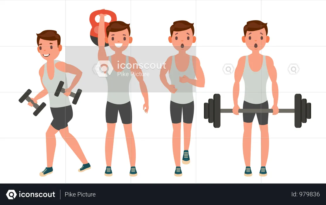 Man Doing Exercise With Different Pose  Illustration