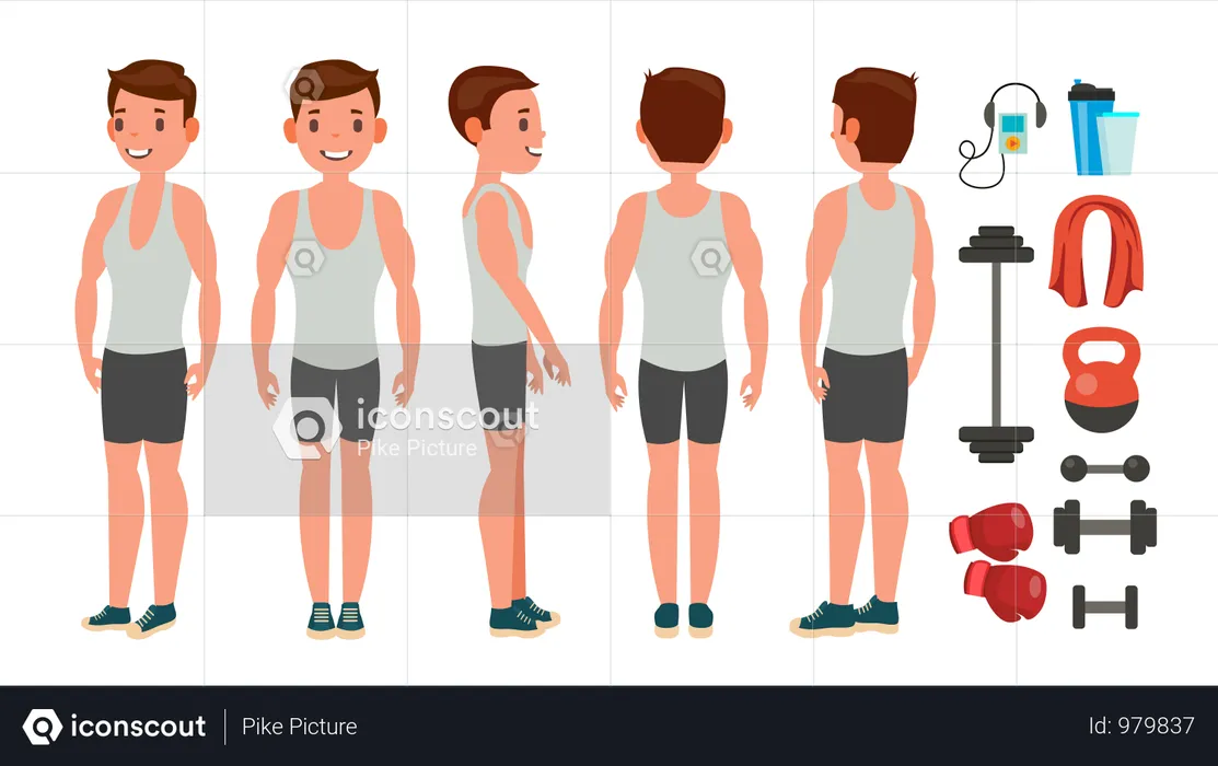 Man Doing Exercise With Different Pose  Illustration