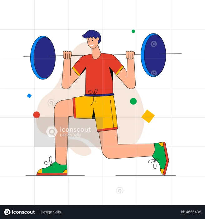 Man doing exercises with barbell  Illustration