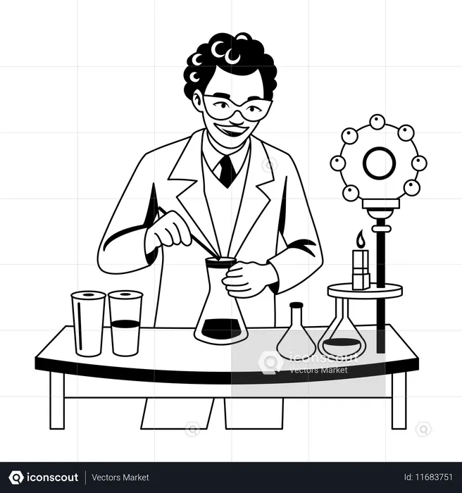 Man doing experiment in science lab  Illustration