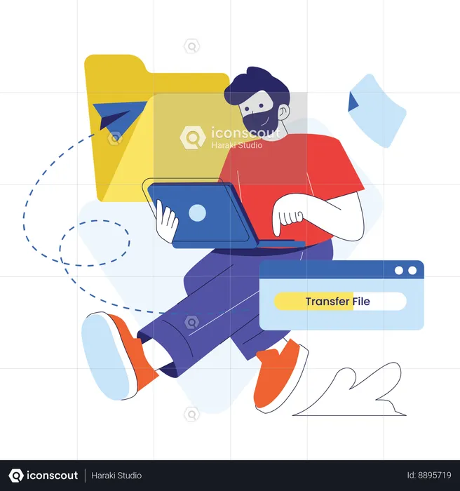 Man doing File Transfer using laptop  Illustration