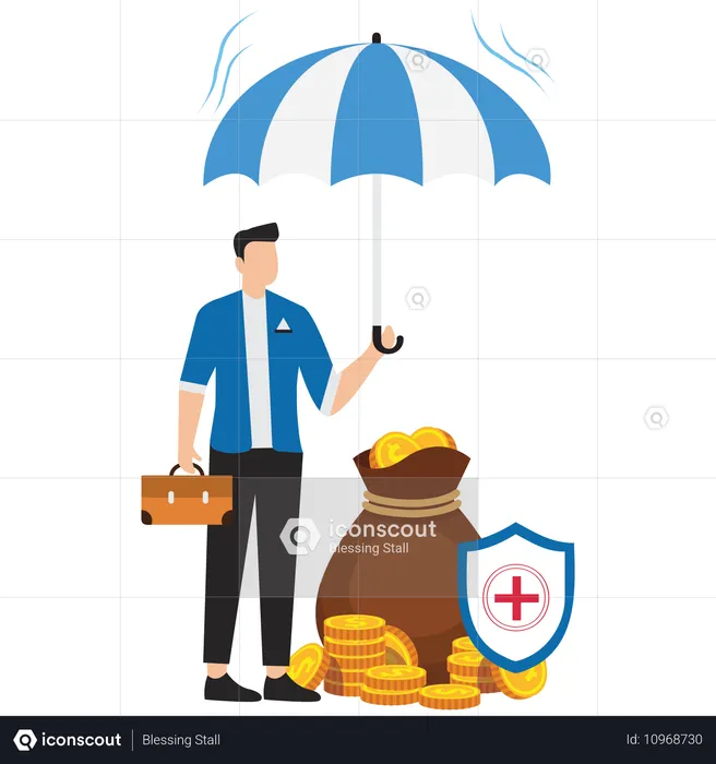 Man Doing finance saving protection in economic crisis  Illustration