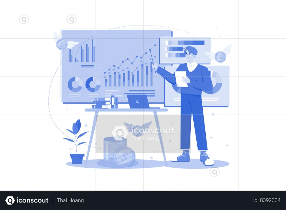 Man doing financial data analysis  Illustration