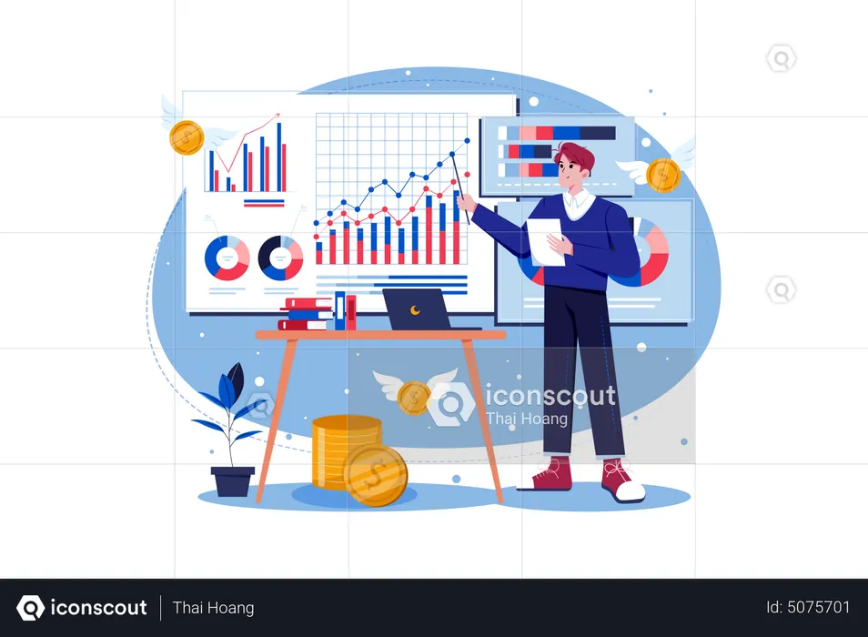Man doing financial data analysis  Illustration