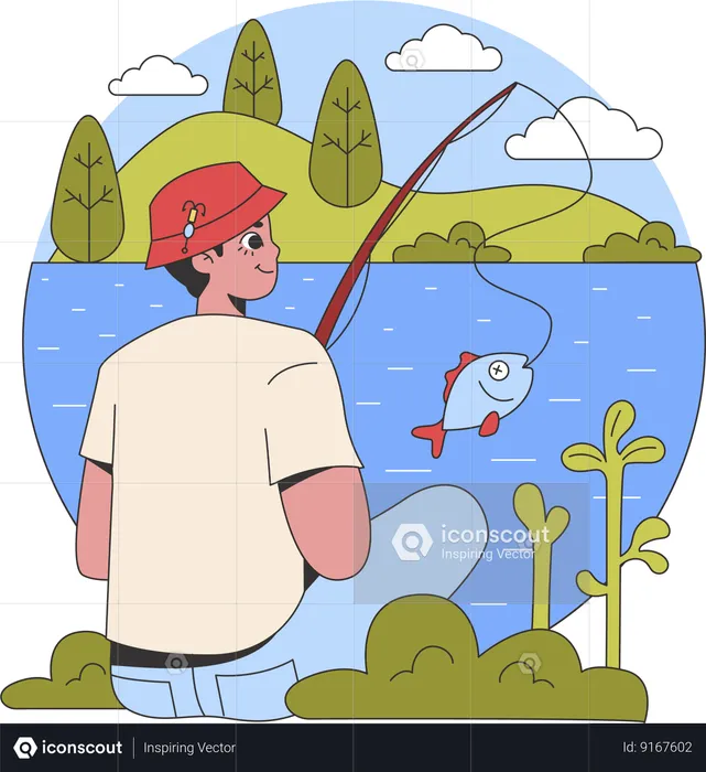 Man doing fishing at outdoor  Illustration