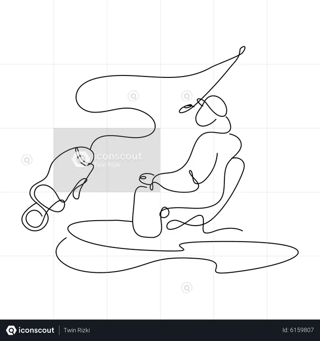 Man Doing Fishing  Illustration