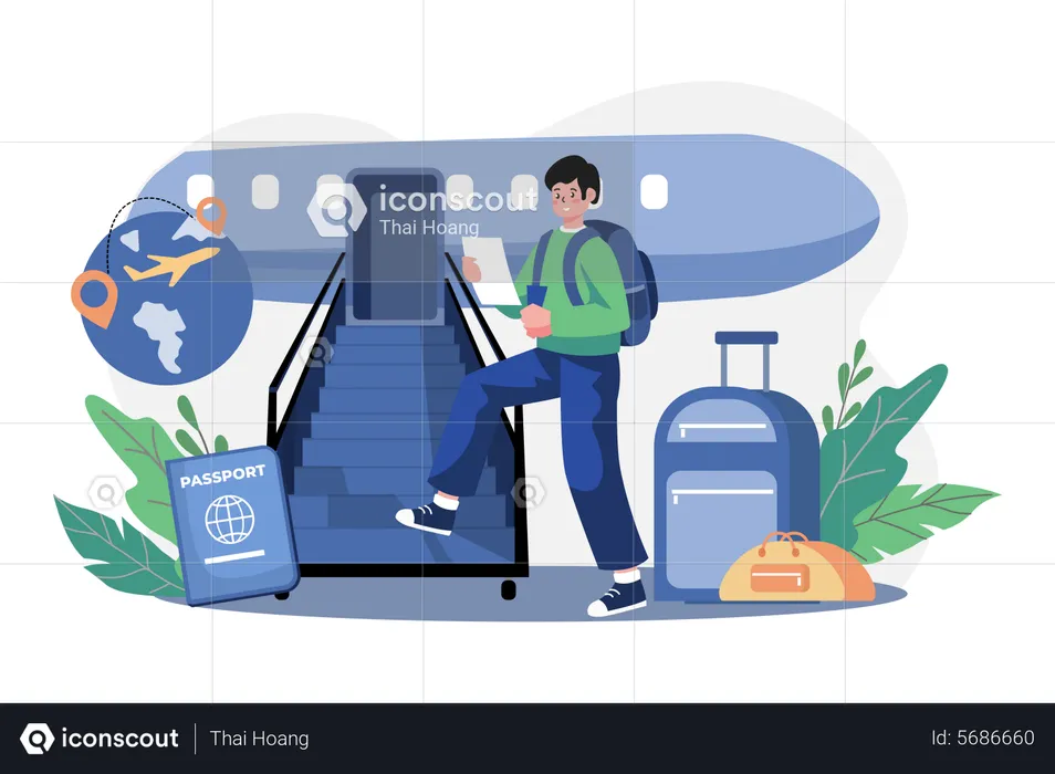 Man doing flight boarding  Illustration