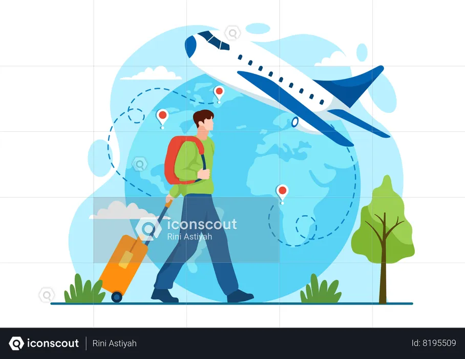 Man doing flight journey  Illustration