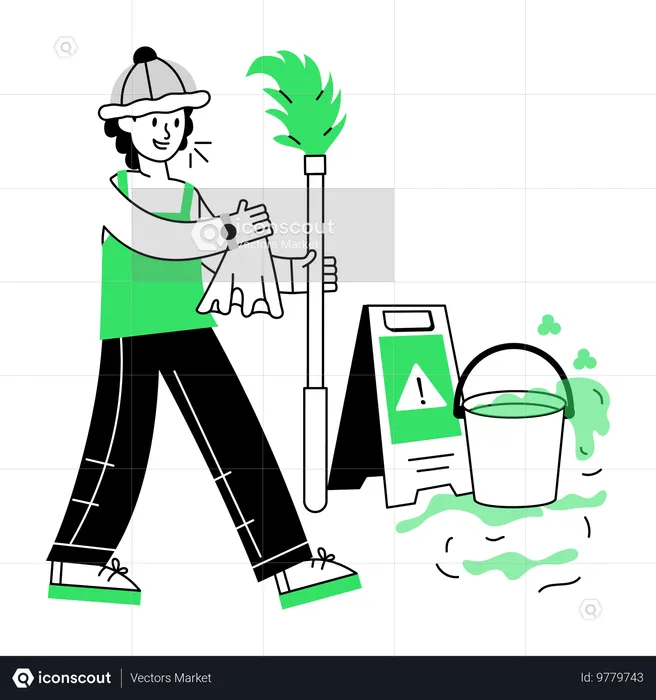 Man doing Floor Cleaning  Illustration