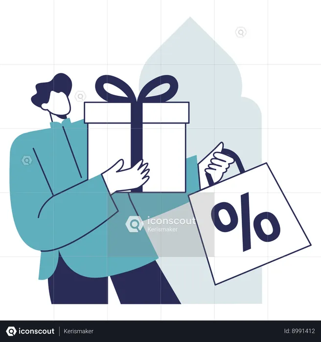 Man doing Gift box Shopping  Illustration
