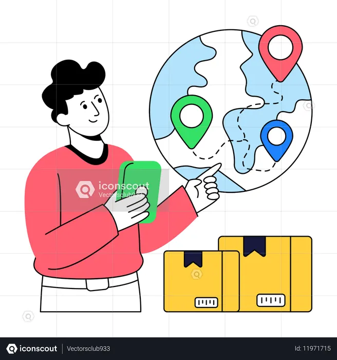 Man doing Global Parcel delivery  Illustration