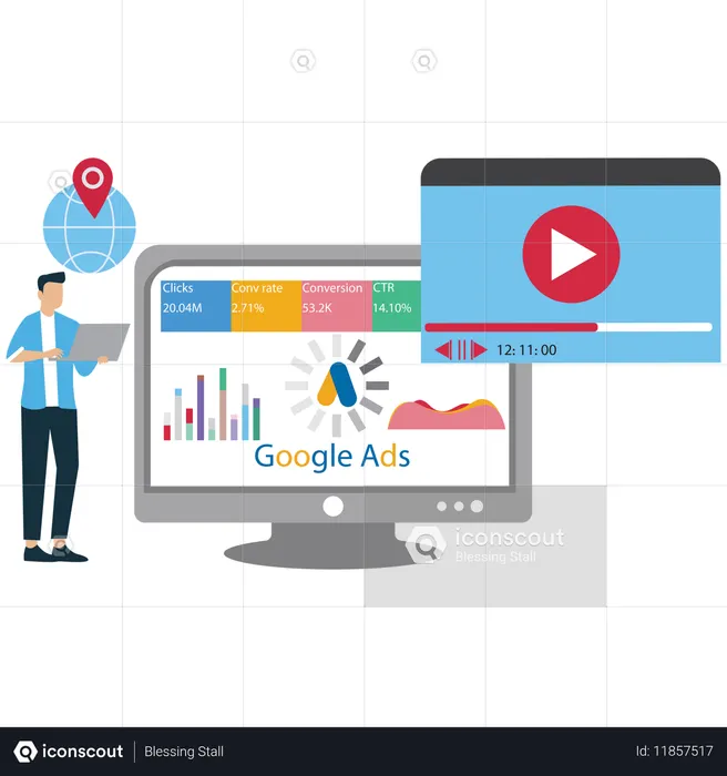 Man doing Google Advertising  Illustration
