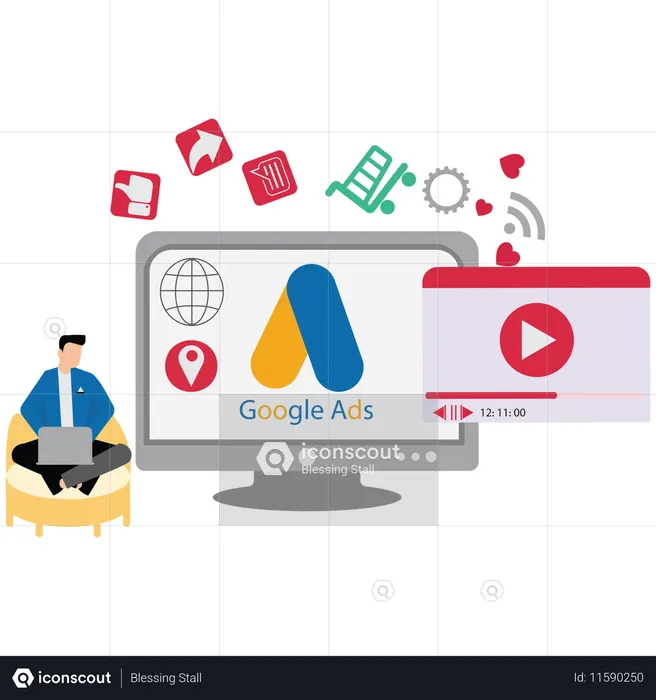 Man doing Google Advertising Management  Illustration