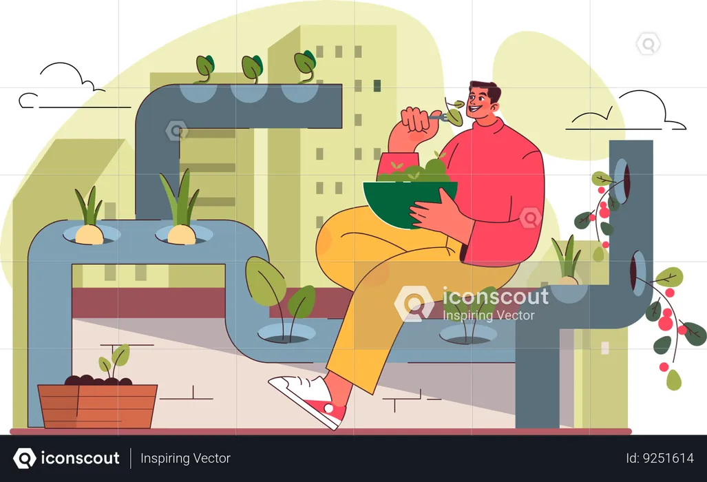 Man doing green space management  Illustration