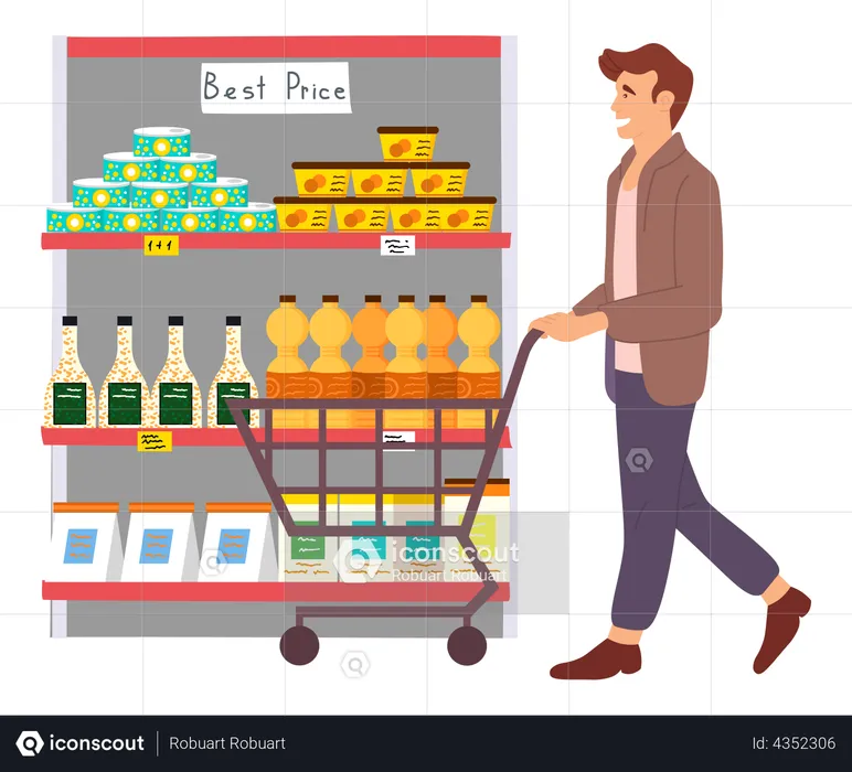Man doing grocery shopping  Illustration